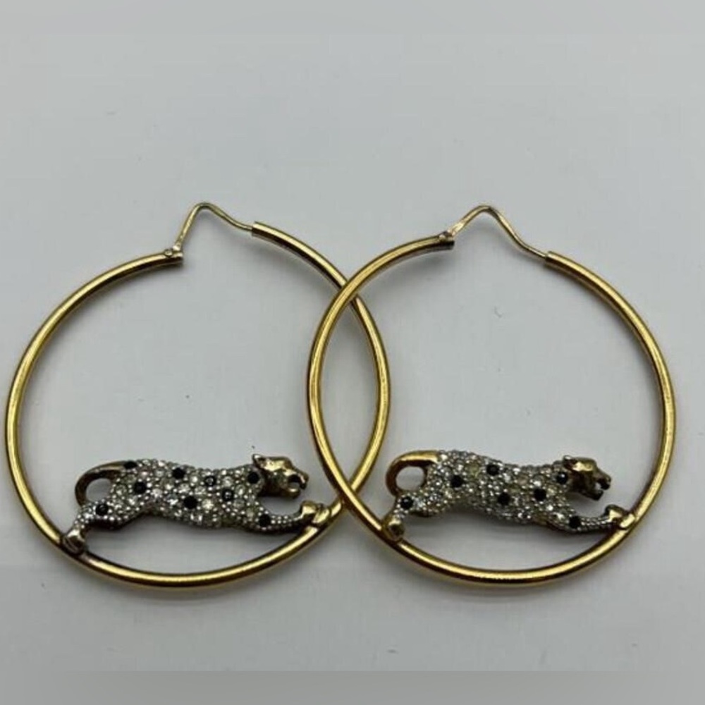 Vintage Airoldi Panther Hoop Earrings 925 Silver